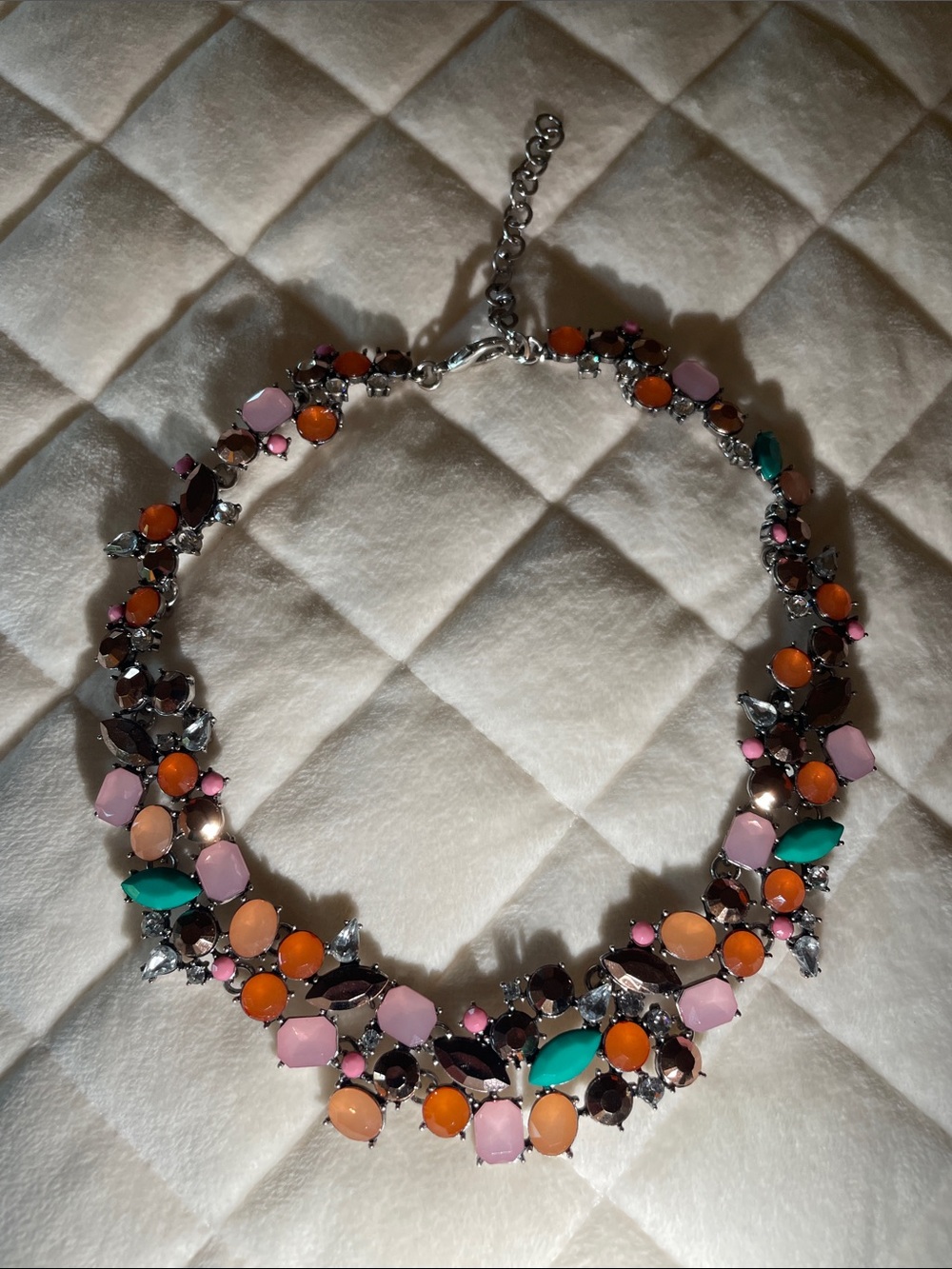 Colorful Gemstone Cluster Necklace - Pink, Orange & Teal - Picture 3 of 8